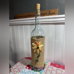 Rustic Burlap Flower Glass Bottle